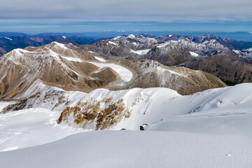 High mountain landscape. View from the slope of Marble Peak, Central Tian Shan, Kazakhstan.