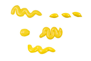 Yellow cheese sauce splashes isolated on white background.