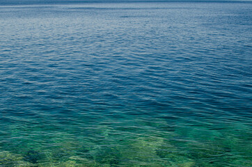 Background: surface of blue sea