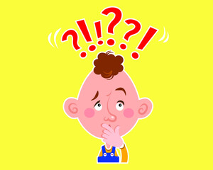 man is thinking. The child thinks. Illustration on the theme of reflections. Making decisions. Difficult questions and doubts. 