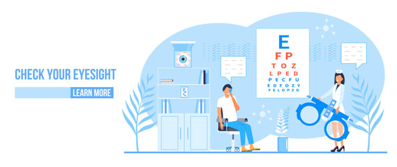 Eye doctor concept for health care banner. Glaucoma treatment concept vector.