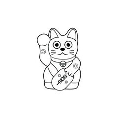 Illustration cat maneki neko line art Japanese lucky cat  logo design