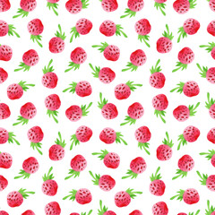 Fototapeta na wymiar Seamless pattern with hand drawn watercolor strawberries. For wrapping paper, wallpaper, fabric, textiles and more.