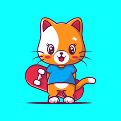 cute cat with skateboard vector illustration