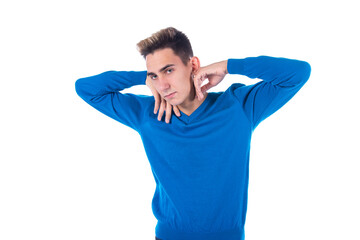 Young student posing on a white background.