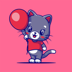 cute cat with balloon cartoon vector illustration