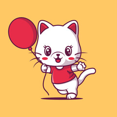 cute cat with balloon cartoon vector illustration