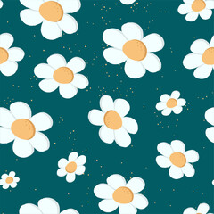 Seamless pattern with blooming daisies 