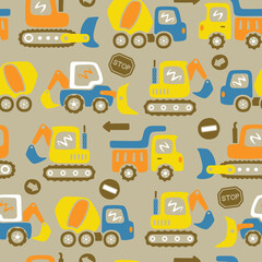 Fototapeta na wymiar Seamless pattern of construction vehicles cartoon
