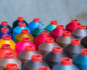 Colorful embroidery thread spool using in garment industry, row