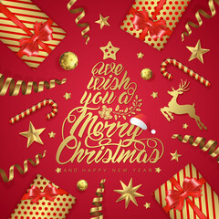 Fototapeta na wymiar Merry christmas and happy new year typography and santa’s hat for decoration