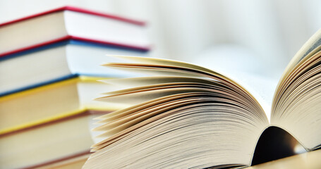 Books lying on the table in the public library