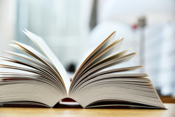 Books lying on the table in the public library