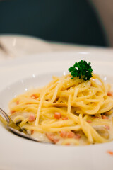 Very delicious spaghetti with ham