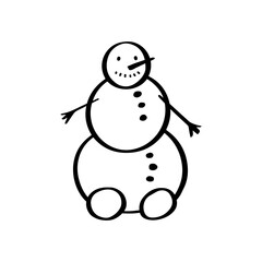 Vector doodle snowman isolated on white background. Holiday black and white illustration. EPS 8
