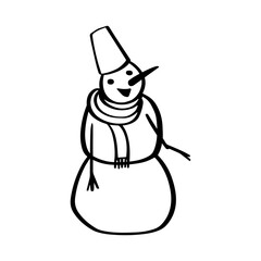 Vector doodle snowman isolated on white background. Holiday black and white illustration. EPS 8