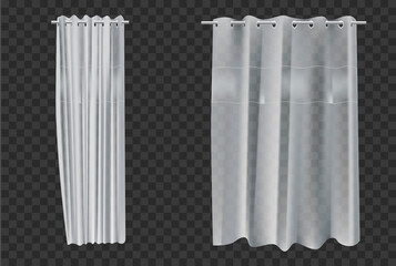 Realistic 3d Detailed White Shower Curtains Set. Vector