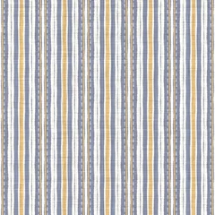 Acrylic prints Farmhouse style Seamless french blue yellow farmhouse style stripes texture. Woven linen cloth pattern background. Line striped closeup weave fabric for kitchen towel material. Pinstripe fiber picnic table cloth