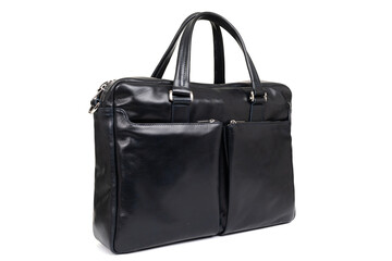 classic mens business bag close up on white clean background