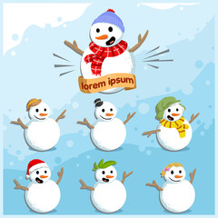 vector collection of snowman cute character for winter season illustration