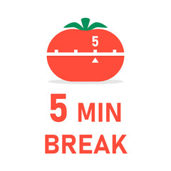 5 min break with tomato timer poster. Clipart image