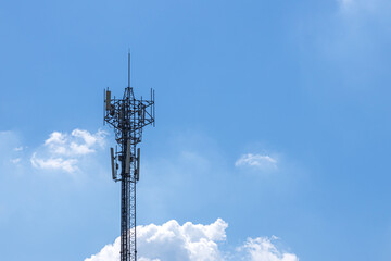 communication tower top. Radio antenna Tower , microwave antenna tower on light sky background. wireless technology concept. communication development concept. image for objects and article.