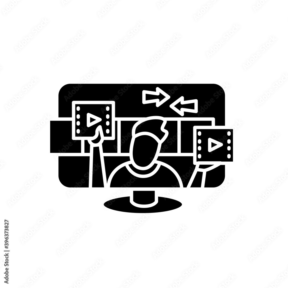 Poster video editing glyph icon. filled flat sign for edit studio website design. post production and video