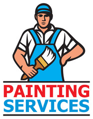 Fototapeta na wymiar Painting services design - a professional painter holding a paint brush