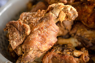 Pork hock in German with sauces delicious food. Deep fried pork knuckle.