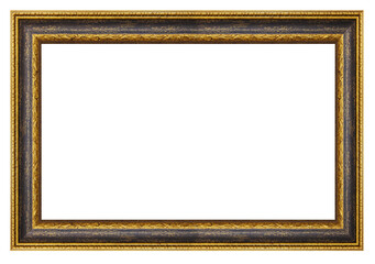 Old vintage wooden golden and brown frame isolated on a white background