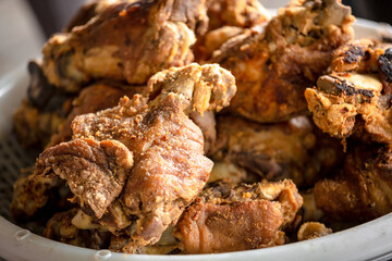 Pork hock in German with sauces delicious food. Deep fried pork knuckle.