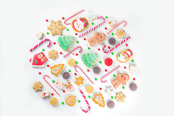 Christmas sweets set. Assorted festive Christmas and New Year sweets, traditional candy and cookie....