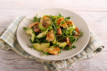 Chicken, avocado, tomato and microgreens salad