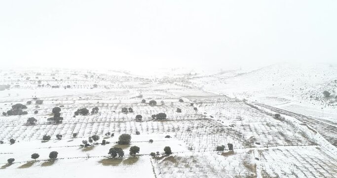 Campo de Murcia nevado, comarca del noroeste drone 4k
