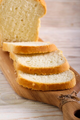 Homemade white loaf of bread sliced