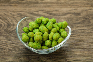 Spicy wasabi peanuts in the bowl