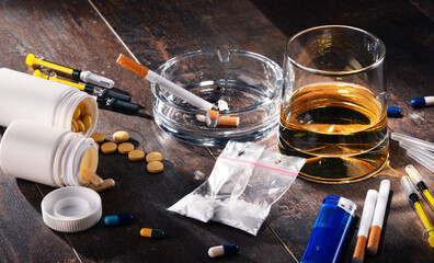 Addictive substances, including alcohol, cigarettes and drugs