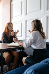 Mental health concept. Communication session of woman psychologist and client. Psychotherapy or...