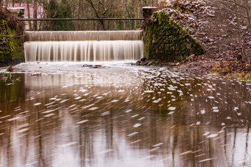 Two-storey water fall in a watermill pond