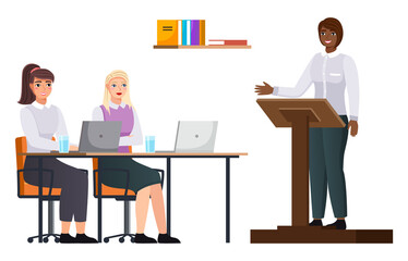 Fototapeta premium Office staff, work and communication. Head and subordinates. Various workers, managers team. Top managers employees of different levels. Office workers. Co-workers. Colleagues discuss project teamwork