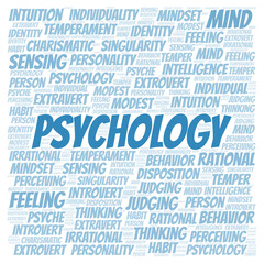 Psychology typography word cloud create with the text only.