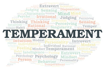 Temperament typography word cloud create with the text only.