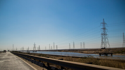 Fototapeta na wymiar Various views of power pylons in Kutch