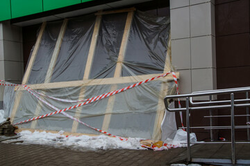 shop window closed from protesters attack