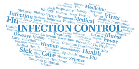 Infection Control typography word cloud create with the text only.