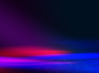 Neon abstract light rays on a dark background. Light effect, laser show, surface reflection. Ultraviolet radiation, nightclub. 3d illustration