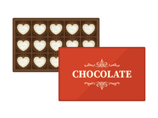 箱に入ったハート型のチョコレートのイラスト