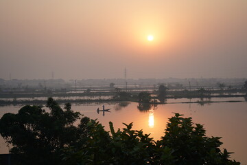 sunset over the river