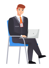 Office staff, manager work and communication. Office worker on chair. Business employees on their workspace. Co-worker. Businessman or a clerk working at his office workplace flat style