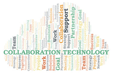 Collaboration Technology typography word cloud create with the text only.